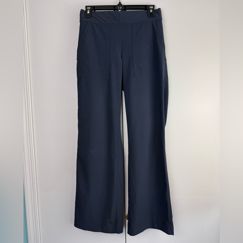 Athleta Track Trouser Navy Blue Wide Leg Zip Pant 4 EUC